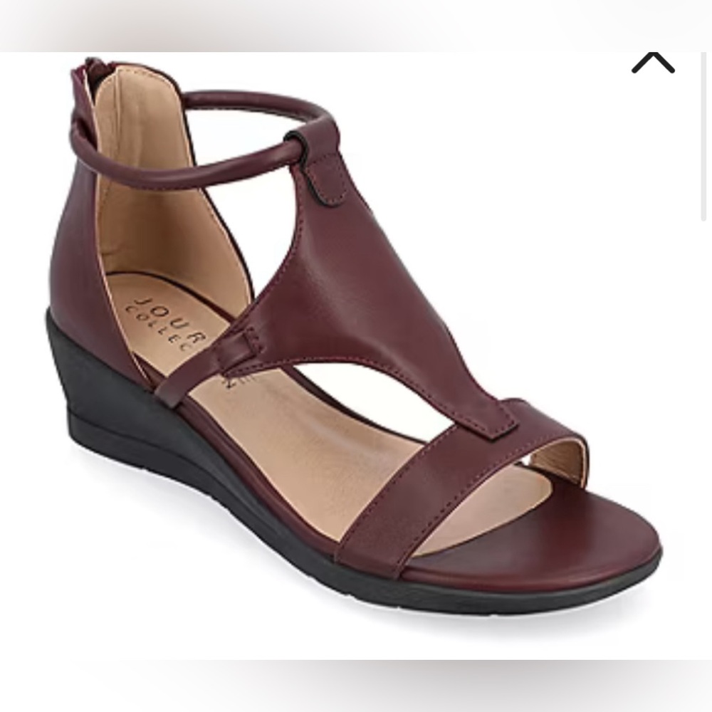 Journee Collection Womens Trayle Wedge Sandals. Size 11. Color: Wine